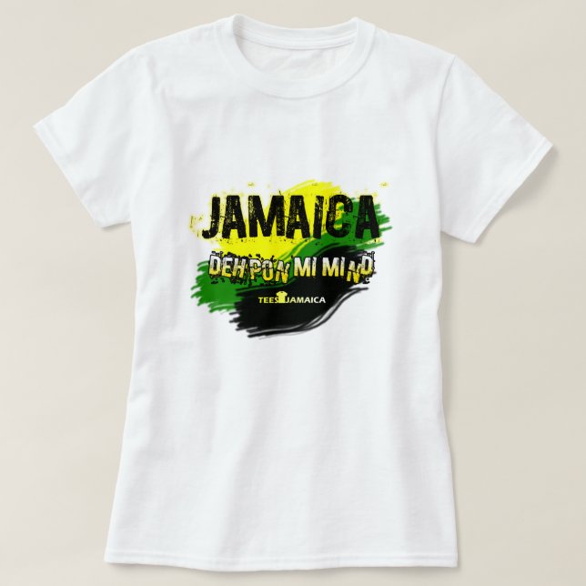 T-shirt das senhoras da mente de Jamaica Deh Pon (Frente do Design)