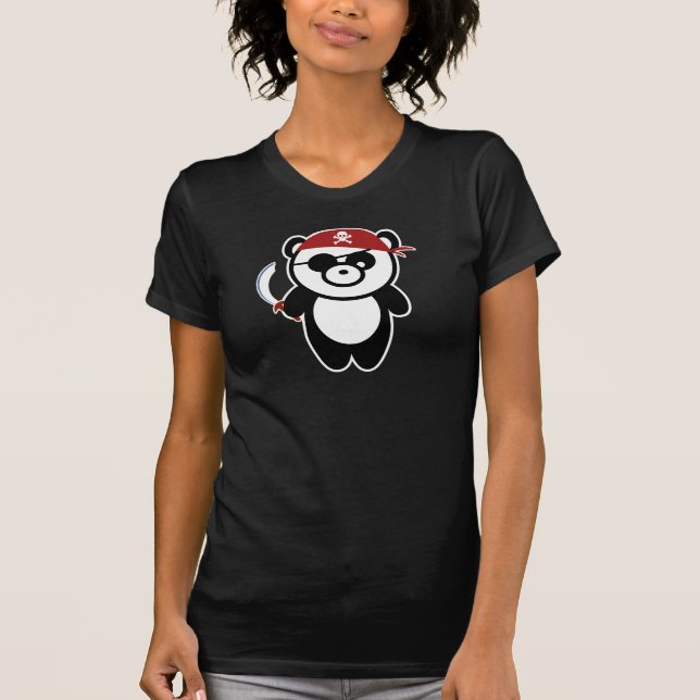 T-shirt das senhoras Twofer da panda do pirata (Frente)