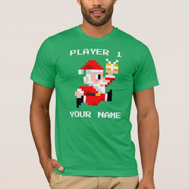 T-shirt de 8 bits personalizado do Natal de Papai (Frente)