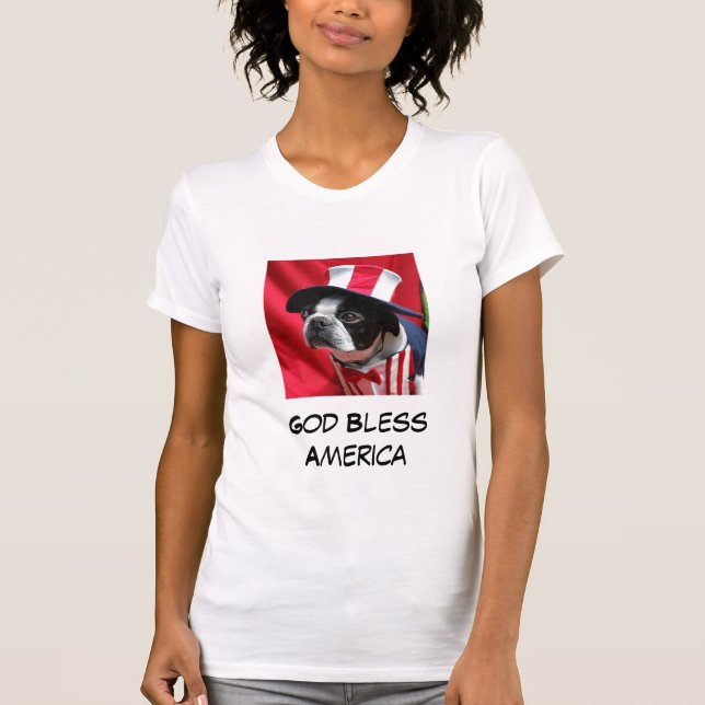 T-shirt de América Boston Terrier dos deus abençoe (Frente)