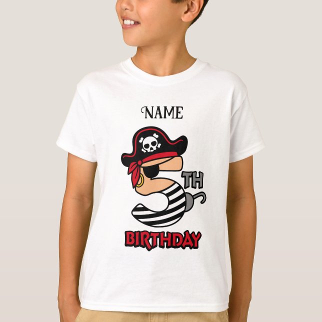 t-shirt de aniversário de 5 Pirate personalizada (Frente)