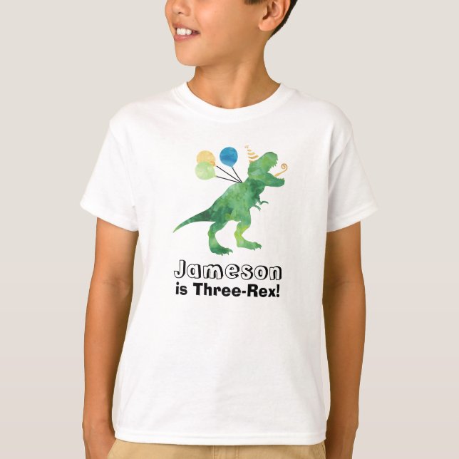 T-Shirt de aniversário de Dinossauro Personalizáve (Frente)