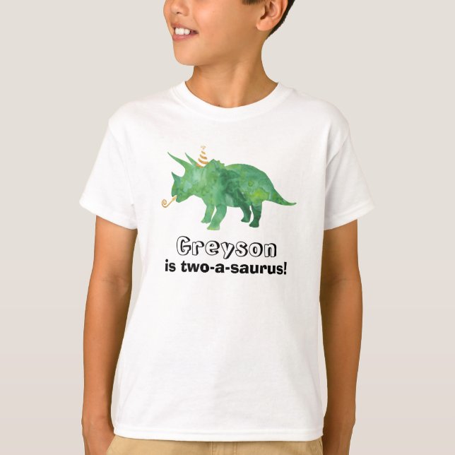 T-Shirt de aniversário de Dinossauro Personalizáve (Frente)