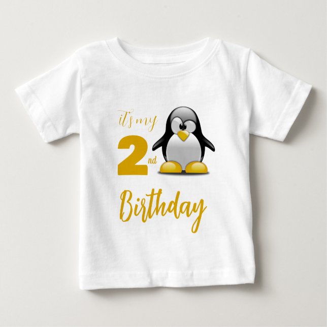 T-Shirt de aniversário de pinguim personalizado (Frente)