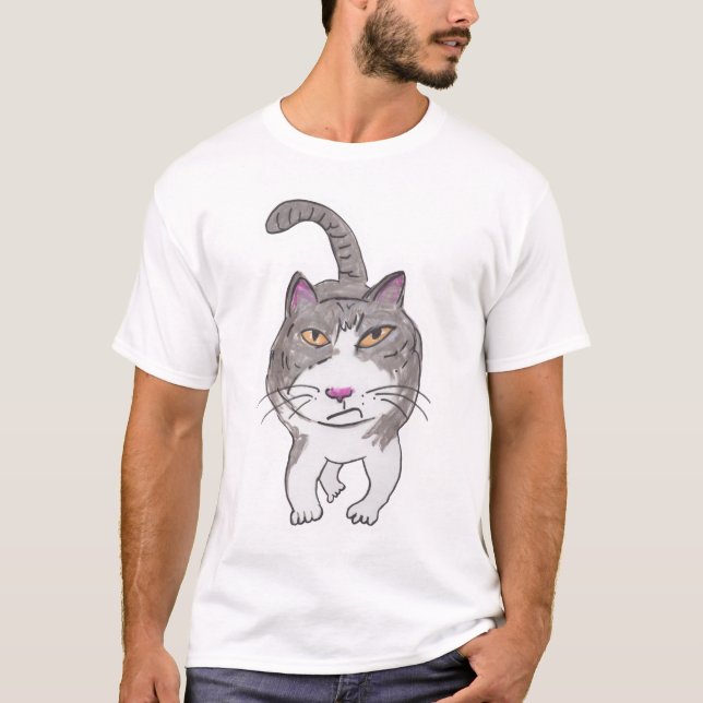 T-Shirt de Arte de Gato Branco e Amigo (Frente)