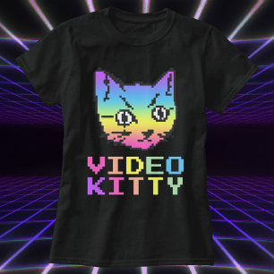 T-SHIRT DE ARTE DE PIXEL GATO DE VÍDEO