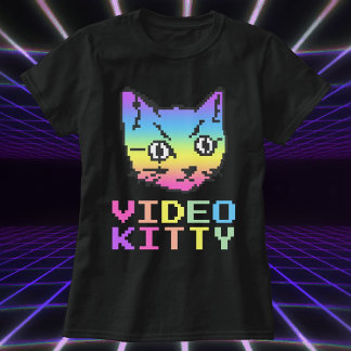 T-SHIRT DE ARTE DE PIXEL GATO DE VÍDEO