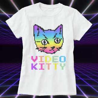 T-SHIRT DE ARTE DE PIXEL GATO DE VÍDEO
