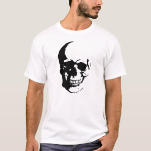 T-Shirt de Arte Fantasia de Crânio Branco Negro