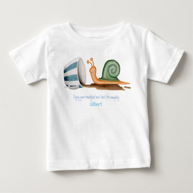 T-Shirt de bebê com caracol e xícara listrada (Frente)