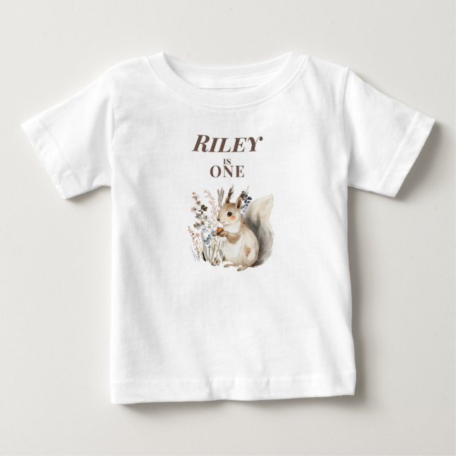 T-shirt de Bebê para 1º Aniversário de Esquilo Per (Frente)