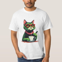 T-shirt de café com bebendo de gato