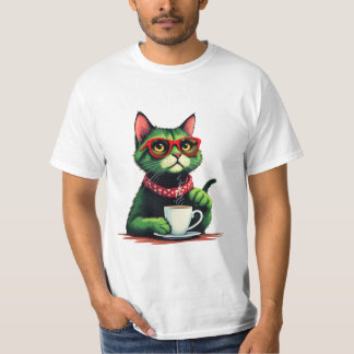 T-shirt de café com bebendo de gato