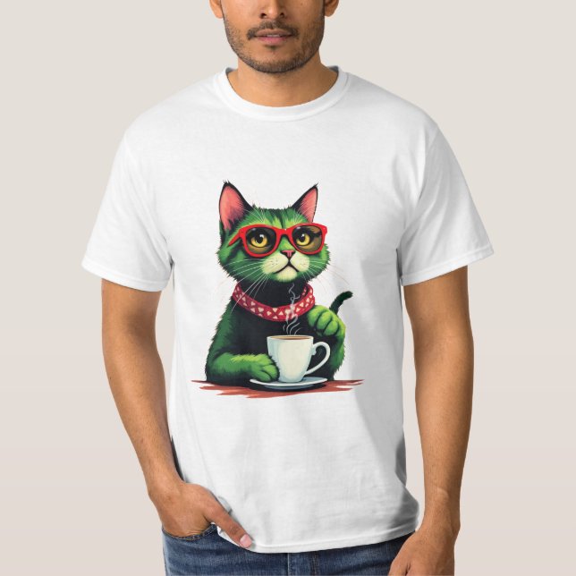 T-shirt de café com bebendo de gato (Frente)