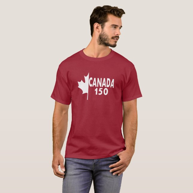 T-shirt de Canadá 150 (branco no vermelho) (Frente Completa)