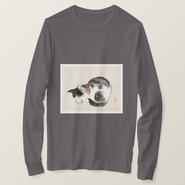 T-Shirt De Capa Longa De Gato Dormindo (Frente do Design)