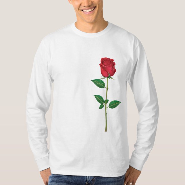 T-Shirt de Capa Longa Rosa vermelha Elegante (Frente)
