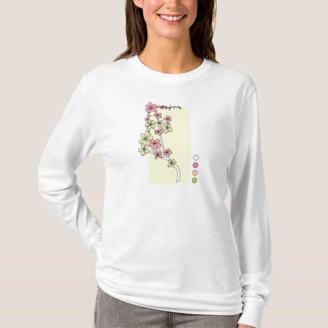 T-Shirt de Capa Longa Verde Rosa Flores (Frente)