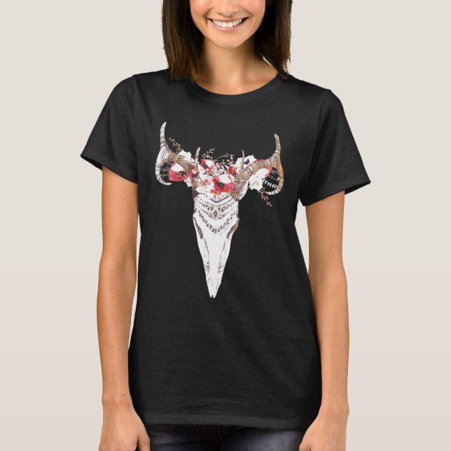 T-shirt de caveira de vaca floral (Frente)