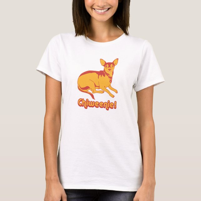T-shirt de Chiweenie - pop art - vermelho e ouro - (Frente)