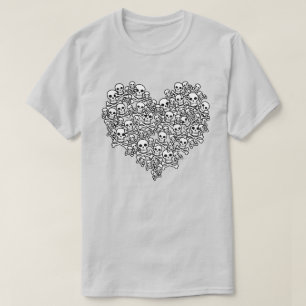 T-Shirt de Contorno de Coração de Caveira