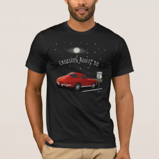 T-shirt de cruzamento da rota 66 do carro clássico