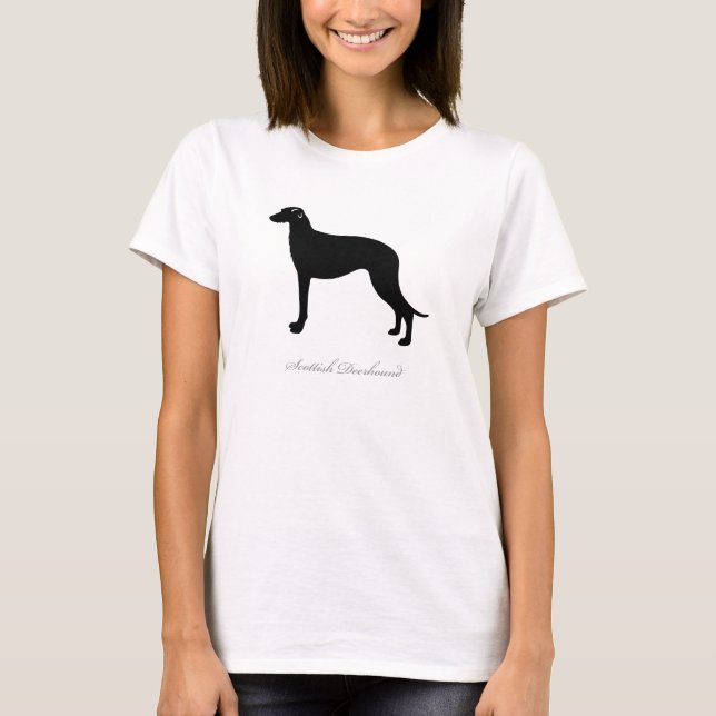 T-shirt de Deerhound do Scottish (silhueta preta) (Frente)