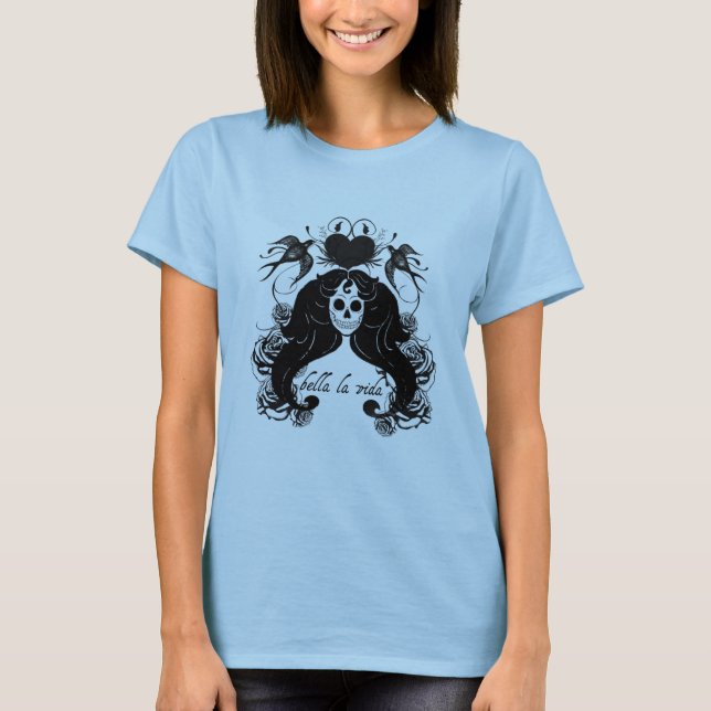 T-shirt de esqueleto do tatuagem de Vida do la de (Frente)