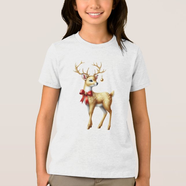 T-Shirt de Feriado de Reindeer Dourado (Frente)
