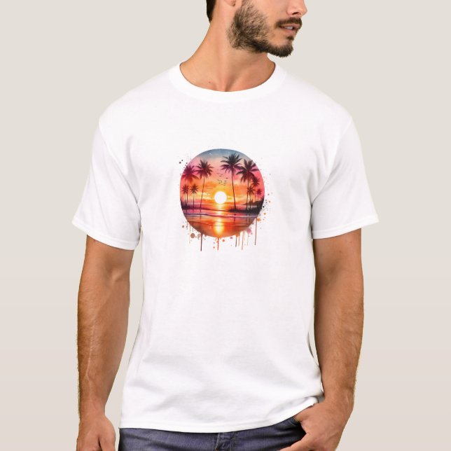 T-Shirt de Folha Curta Colorida Sunset (Frente)