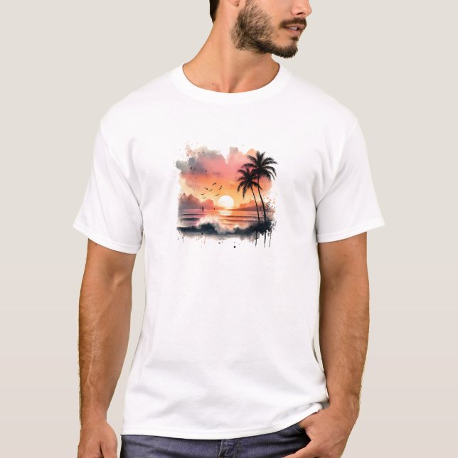 T-Shirt de Folha Curta Colorida Sunset (Frente)