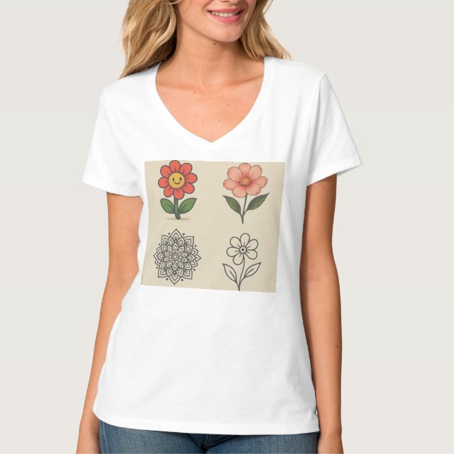 T-Shirt de Fusão Floral Estética (Frente)
