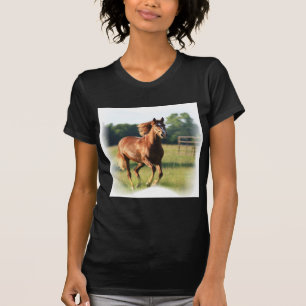 T-shirt de galope das senhoras do cavalo da