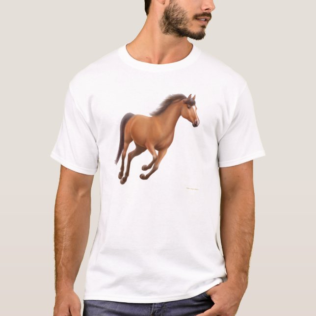 T-shirt de galope do cavalo de baía (Frente)