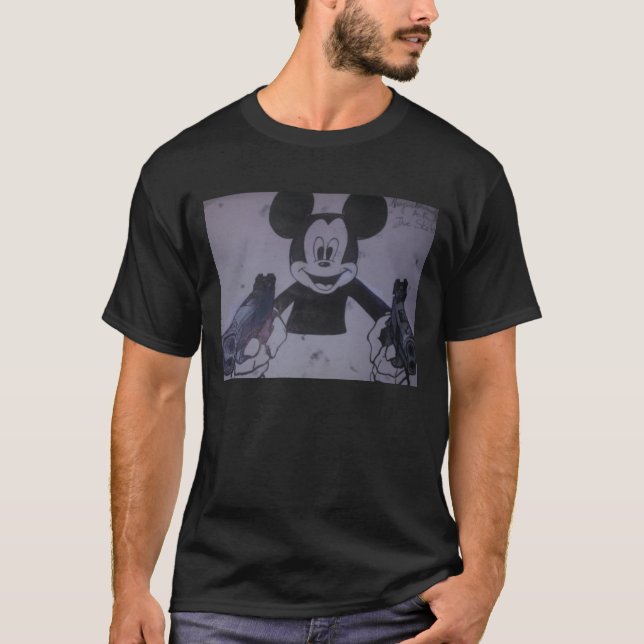 T-shirt de Gangsta Mickey no preto (Frente)