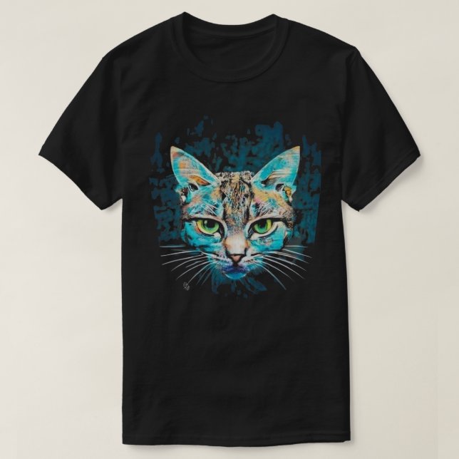 T-Shirt de Gato Azul Colorido (Frente do Design)