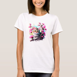 T-Shirt De Gato Com Flor Acrílico