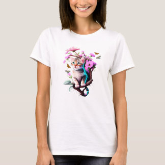 T-Shirt De Gato Com Flor Acrílico