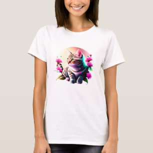 T-Shirt De Gato Com Flor Acrílico