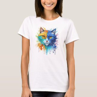T-Shirt de Gato de Arte Pintado