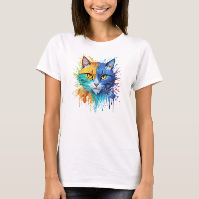 T-Shirt de Gato de Arte Pintado (Frente)