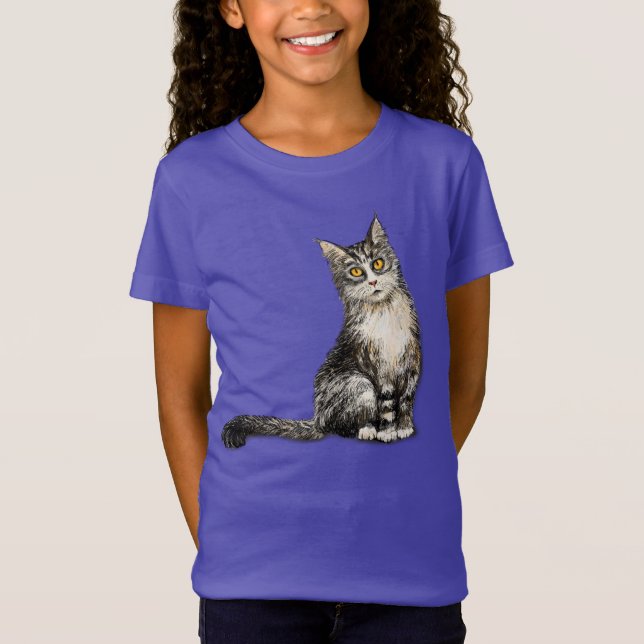 T-Shirt de gato de cabelo longo (Frente)