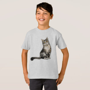 T-Shirt de gato de cabelo longo