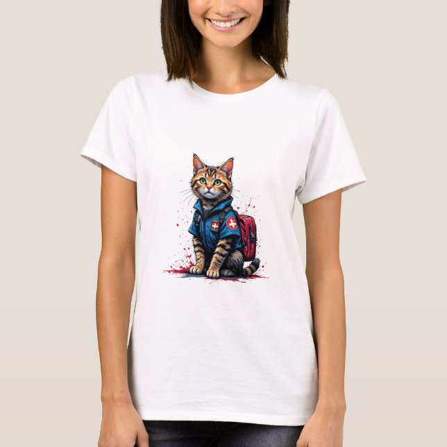 T-Shirt de Gato de Emergência - Gato Médico Heroic (Frente)