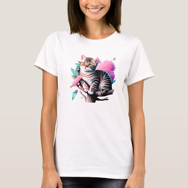 T-Shirt De Gato De Flor Acrílico (Frente)