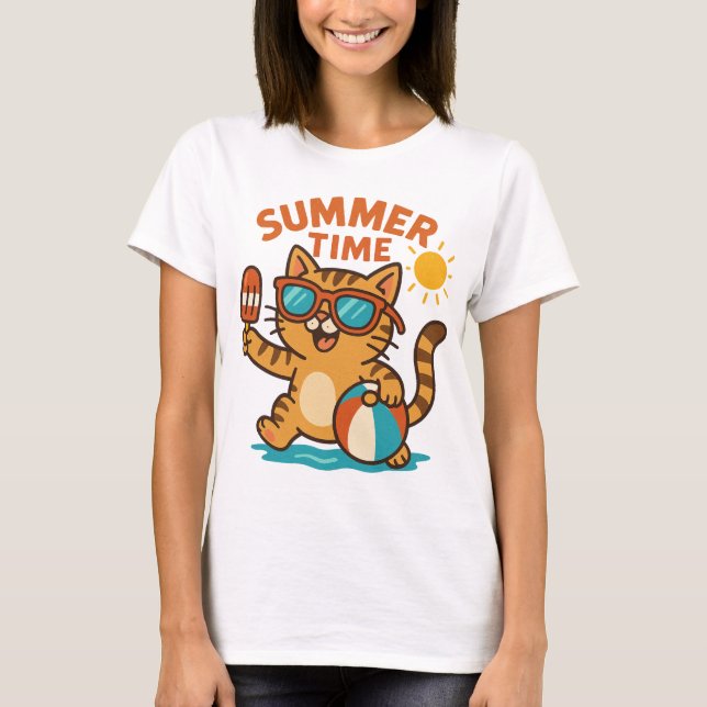 T-Shirt de Gato de Verão Engraçado (Frente)