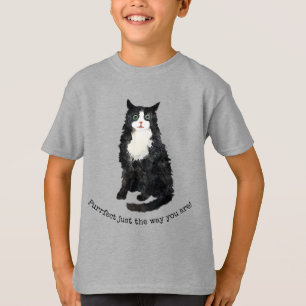 T-Shirt de gato pelado preto e branco
