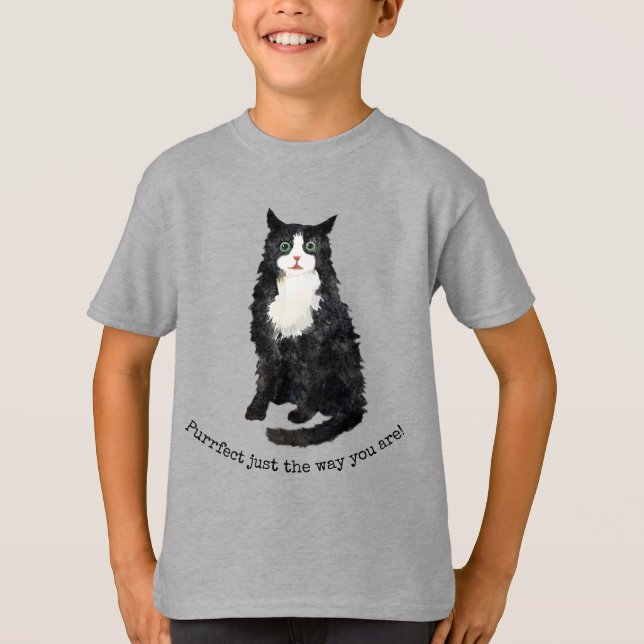 T-Shirt de gato pelado preto e branco (Frente)