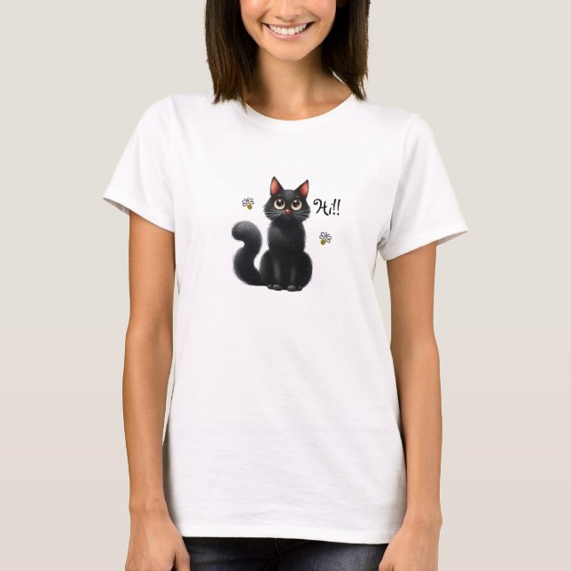 T-Shirt de Gato Preto e Bonito (Frente)