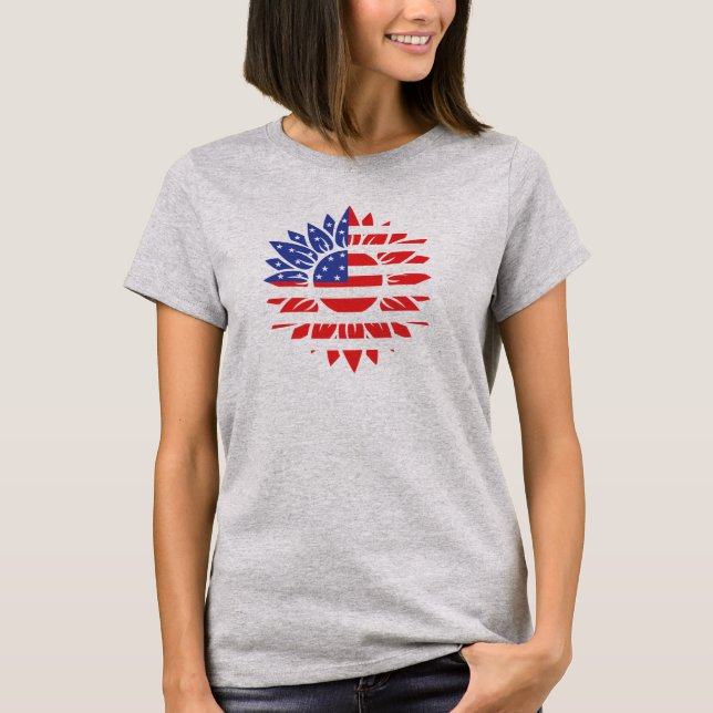 T-Shirt de girassol de bandeira americana (Frente)